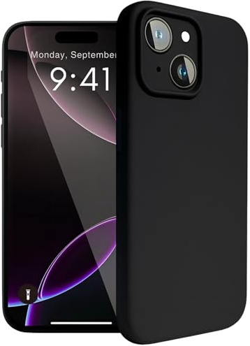Etuano für iPhone 13 Hülle Silikon, Handyhülle mit Kameraschutz Microfiber, Kratzfeste Rundumschutz Case (Black, iPhone 13)