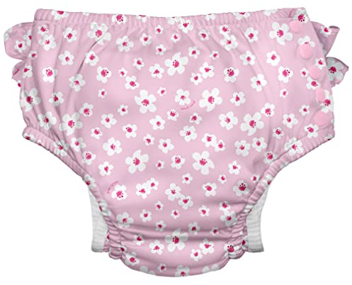 green sprouts - Eco snap Ruffled Swim Diaper with Gussets - Light Pink Small Blossoms - 4T (3-4 Years)