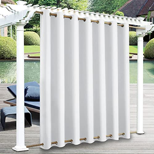 Qelus Outdoor-Vorhänge für Pergola, Gartenpavillon, B 254x244 cm, wasserdicht, winddicht, Outdoor-Vorhang, wärmeisoliert, Verdunkelung, Terrasse, Rasenvorhänge, Ösen oben und unten, 1 Bahn (weiß)