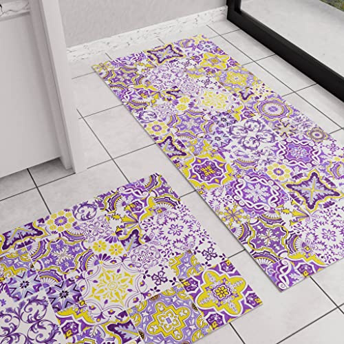 PETTI Artigiani Italiani - Tappeto Cucina Antiscivolo Lavabile in Lavatrice, Passatoia Cucina, Tappeto Cucina Lungo, 52x140 cm, Disegno Vietri Viola, 100% Made in Italy