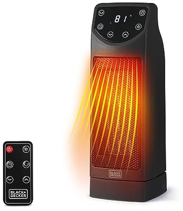 BLACK+DECKER Oscillating Space Heater, Portable Heater with Remote Control, Ceramic Small Space Heater with Two Heat Settings & LED Display, Small Heater 1500W