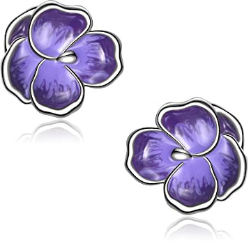 CHIC & ARTSY 925 Sterling Silver Flower Stud Earrings for Women - Fine Jewelry