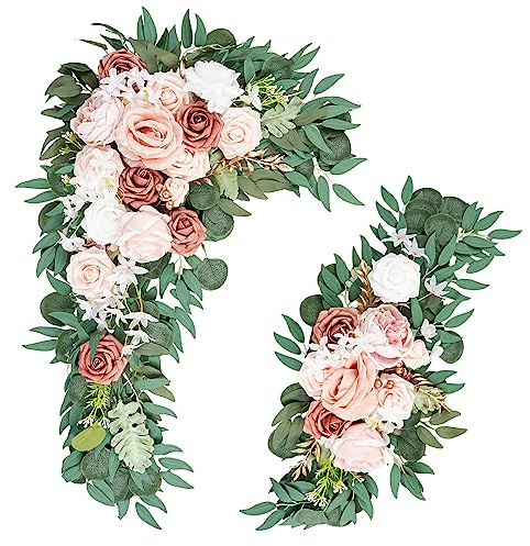 Emivery Dusty Rose Wedding Arch Flowers - Artificial Pink Flower Swag for Sign, Ceremony and Reception Backdrop Decoration - Greenery Arrangements
