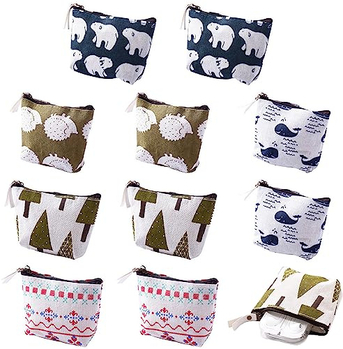 10 Stück Mini Geldbeutel Täschchen Schlüsseltasche Leinwand Canvas Kleine Täschchen mit Reißverschluss Münzbeutel Mini Kosmetikbeutel , Waschbares Segeltuchmaterial für Täglichen Gebrauch