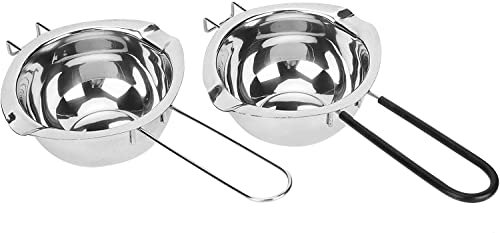 ENESEA Household milk pot,2 Pack Double Boiler Stainless Steel, Chocolate Melting Pots for Melting Chocolate, Wax, Candy and Candle, 400ml(Silver+Black)