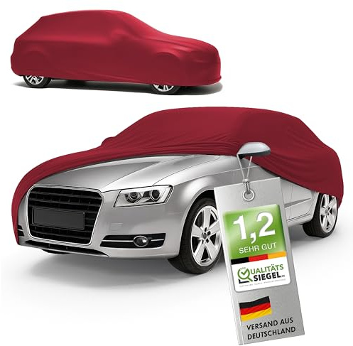 WALSER Premium Telo Copriauto da Interno Stretch Plus - Elasticizzato e Antipolvere, Morbido per Uso Interno, Copertura Protettiva per Auto Station Wagon, Misura 4, Rosso