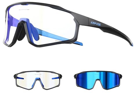 KAPVOE Fahrradbrille Selbsttönend Sportbrille Herren Damen Sonnenbrille Mountain Bike Brille MTB Klar Radbrille - K93