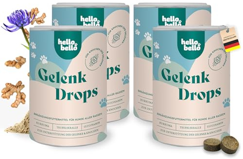 HELLOBELLO Kaltgepresste Gelenktabletten für Hunde 4x350g Teufelskralle | Gelenk Drops kaltgepresst mit Kurkuma - bei Gelenkentzündung Hund
