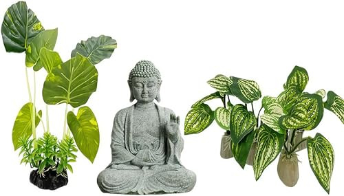 6pcs Buddha Set, Betta Fish Tank, Fish Tank Dekorationen Aquarium Dekoration Kleine Ornamente Zubehör Betta Fisch Rest Blatt Buddha für Haushalt und Büro Aquarium Simulation