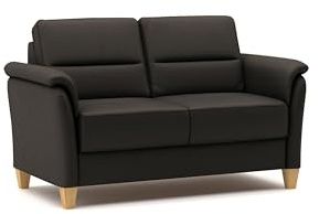 CAVADORE Leder 2er-Sofa Palera / Landhaus-Couch mit Federkern + massiven Holzfüßen / 149 x 89 x 89 / Leder Dunkelbraun