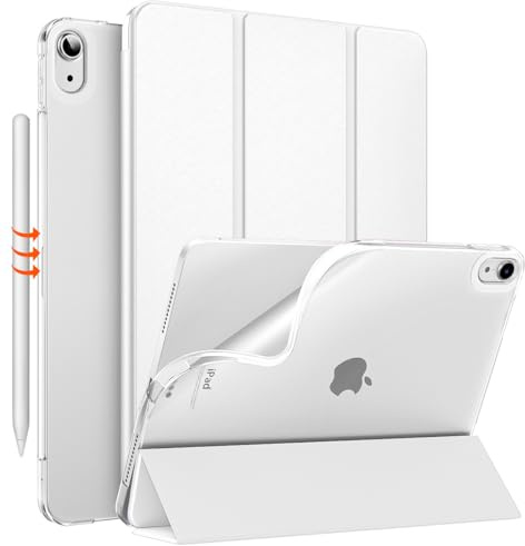 Moko Hülle für iPad Air 11 Zoll M4/M3/M2 (2026/2025/2024), Weiß | für iPad Air 5./4. Gen 2022/2020 10,9 Zoll Dünn Ständer Schutzhülle mit Weicher TPU-Rückseite PU Leder Auto Schlafen/Wachen