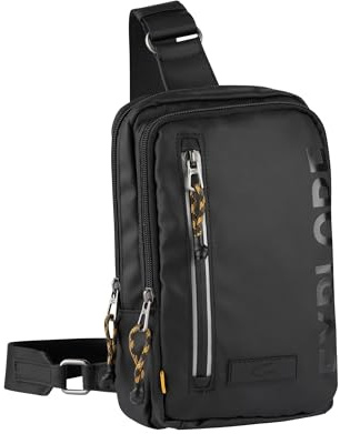 camel active Herren Explore Sling Backpack aus recyceltem Nylon Schwarz, Menswear-M