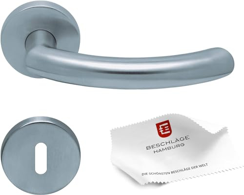 Beschläge Hamburg Türgriffe Türbeschlag scoop SBL 1085 — Türklinken mit Buntbart Rosetten für Zimmertüren — Drückergarnitur/Türdrücker für Innentüren, 54 mm rund in Edelstahl matt