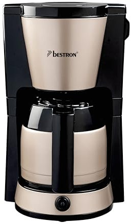 Bestron Machine à café filtre pour 8 tasses de café, Cafetières filtres avec thermos d'1 litre, incluant un filtre permanent et arrêt automatique, Satin Collection, 900 W Couleur: Beige Clair