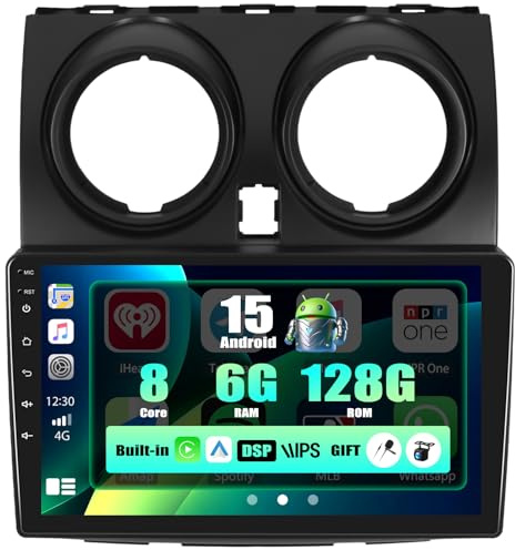 SIXWIN Autoradio para Nissan Qashqai J10 2006-2016 – 8 Core 6+128GB Android 15 con CarPlay y Android Auto, DSP, Pantalla 9 HD 1280×720, GPS, WiFi, Bluetooth 5.0, Mirror Link