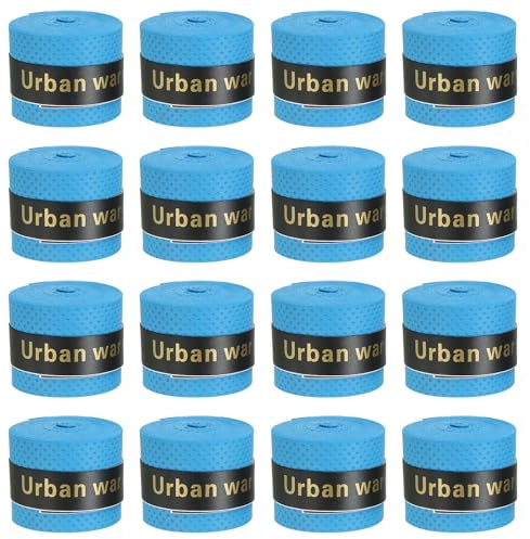 PATIKIL 43,3 Nastro Impugnatura Racchetta Tennis, 16 Pezzi PU Overgrip con Scanalature Rotondo Antiscivolo Assorbente Sudore per Racchetta Badminton Canna Pesca, Blu