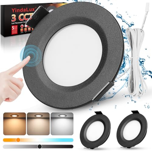 YindaLux Set di 3 Faretti LED Soffitto 12V,Touch-Control 3000K 4000K 6000K Dimmerabili,3W 330LM IP44 Faretti LED da Incasso per cartongesso,Foro 58-62mm Alluminio Faretti da incasso Nero