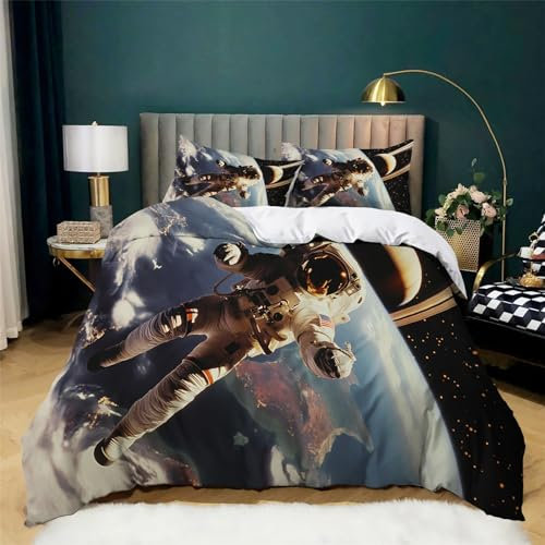 CozyRest Bettbezug 135x200 cm Bettwäsche Set Mikrofaser Weltraum-Astronaut Kinderbettwäsche Set für Kinder Teens, Bettbezug mit 2 Kissenbezüge 80x80 cm