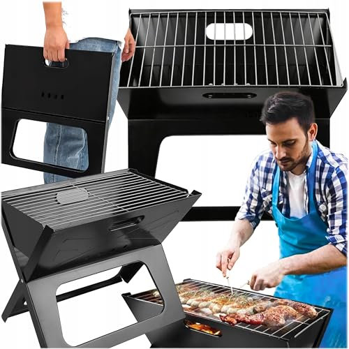 Pullmer Barbacoa de pícnic, mini barbacoa plegable para camping, barbacoa portátil de carbón vegetal, desechable, para exterior, jardín, fiesta (44 x 28 cm)