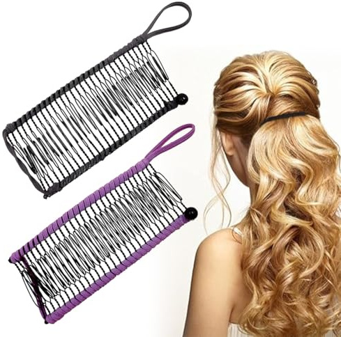 2 pièces vintage pinces à cheveux banane accessoire de cheveux extensible 30 dents pince à peigne banane pour cheveux épais ondulés crépus naturellement bouclés pince banane cheveux (gris/violet)