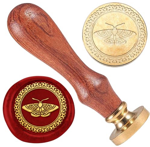 DELORIGIN Siegelstempel Aus Wachs Mit Mottenkranz 25mm Vintage Siegelstempel Abnehmbarer Siegelstempel Mit Messingkopf Und Holzgriff Siegelwachs Für Umschläge Karten Briefe Partys Hochzeiten