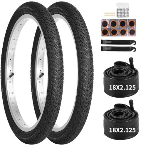 Fahrradreifen 18 Zoll 57-355/18 x 2.125 Kinderfahrrad Reifen Set, 2 Stück 18×2,125 Fahrradmantel 18 Zoll & Schläuche 18 mit Reparaturset Stoßdämpfende Allwetter-Reifen, Passend für Mountainbikes