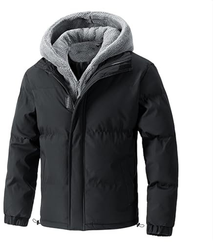 Doudoune imperméable pour homme – Veste chaude et épaisse en polaire rembourrée pour homme – Veste matelassée chaude à capuche – Manteau d'hiver de couleur unie – Manteaux décontractés – Veste