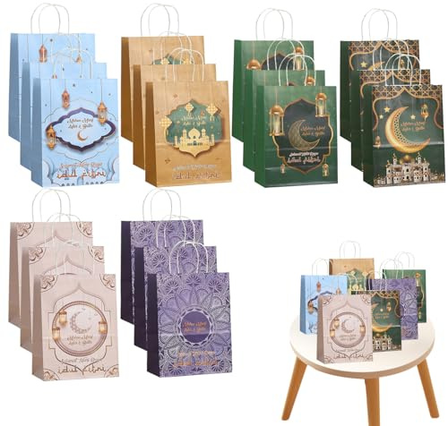 Große Eid Mubarak Geschenktüte - Ein Pack von 18 verschiedenen Eid Mubarak Tüten zum Befüllen – Beste Wahl für Ihre Ramadanfeier, Ideal für Ramadan Geschenke, Partys, Party Dekoration
