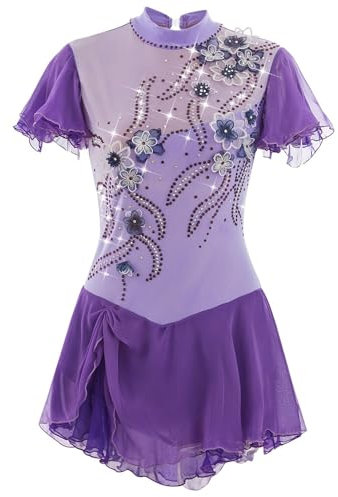 Zagitova Eiskunstlaufkleid for Mädchen, Damen-Rundhals-Diamant-Eislaufkleider for Tanzwettbewerbe(Purple_XS)