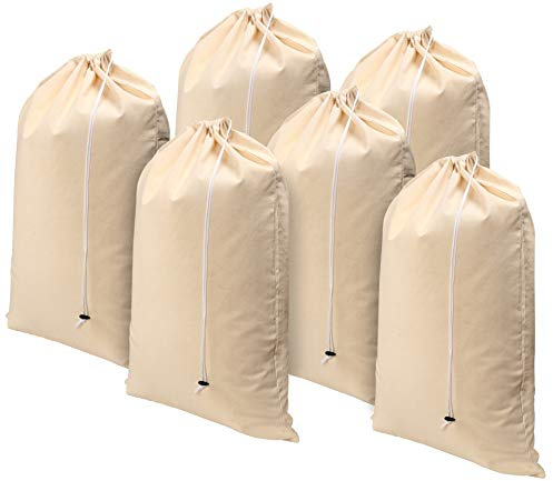 Cottoniva 6er Pack Extra groß Schwerlast Wäschebeutel in Natürlicher Farbe - 60x90 cm Sehr langlebig, Wäschesack mit Kordelzug, Maschinenwaschbar und Wiederverwendbar, Wäschebeutel reise