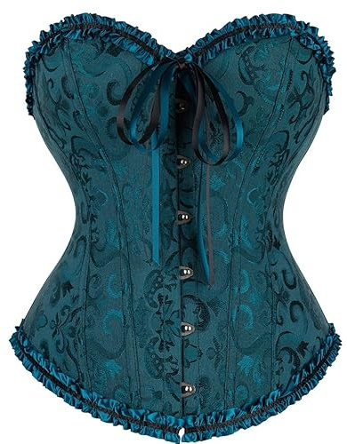 Bslingerie Women's Floral Overbust Corset Top - Vintage Jacquard Lace-Up Bustier - Waist Cincher Shapewear Bodice for Parties, Festivals & Clubwear