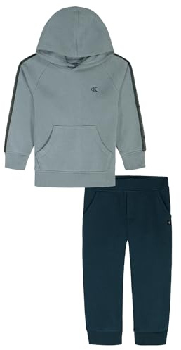 Calvin Klein Baby Boy's 2-Piece Fleece Set, Sweatshirt and Jogger Sweatpant, Lead/Reflecting Pond, 12 Months