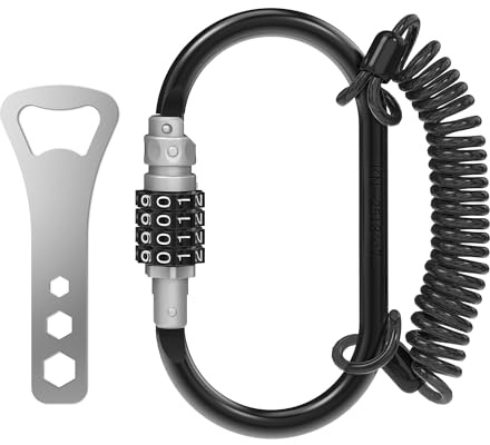 UP Security Combination Lock D Ring with Retractable Cable, 4 Digit Combo Lock for Helmet Safe, Backpack, Luggage Anti-Theft, Stroller, Scooter, Gym Locker, Fence, Travel, Outdoor Use (Oval, Gray)