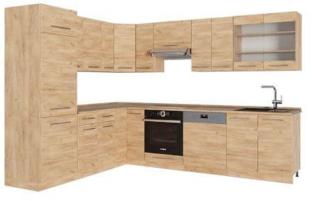 Vicco Eckküche Fame-Line, Goldkraft Eiche/Goldkraft Eiche, 287 x 227 cm