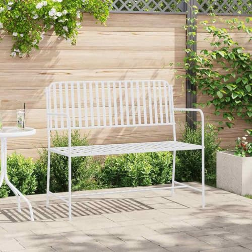 QJBSAVVA Gartenbank Weiß Metall 103.5 x 51.5 x 90 cm Moderne Sitzbank für Terrasse Balkon und Garten mit Pulverbeschichtung Robust & Wetterfest