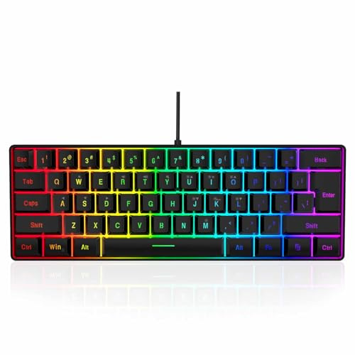 Plyisty Wired Gaming -Tastatur und Maus -Set, RGB -Hintergrundbeleuchtung, Mechanisches Feeling -Tastatur, 6400 DPI -Maus, 61 Tasten, PC -Gaming -Zubehör (schwarzes Set)