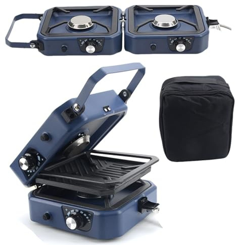 Poêle de camping au gaz, poêles de camp de barbecue pliables à 2 brûleurs avec plaque chauffante, brûleurs réglables et allumage piézo pour le camping en randonnée de randonnée