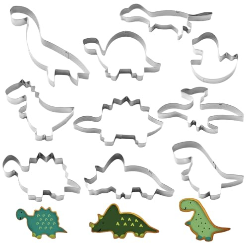 8 Stück Dino Ausstecher Set, Edelstahl Dino Ausstechform, Dinosaurier Brot Ausstecher für Kinder, Ausstechformen Groß, Keksausstecher, DIY Plätzchenausstecher für Fondant, Kekse, Torten Deko