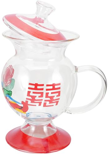 Mobestech Tasse à Café Vintage en Verre Couvercle Rouge Mug en Verre Style Ancien 350 Ml Tasse à Eau Domestique Rétro pour Maison et Bureau Mug Couvert Pratique et Décoratif