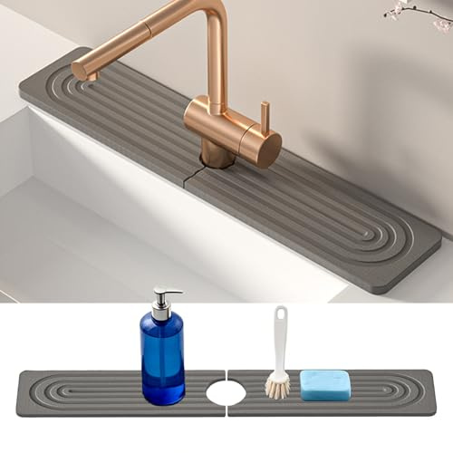 lomdung Tapis de Robinet pour Évier de Cuisine, Protecteur D'évier Super Absorbant, Tapis Evier Cuisine Anti-éclaboussures en Diatomite, 40 X 10 CM, U Forme, Empêche L'accumulation D'humidité