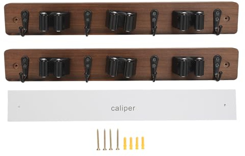 URSXODAWQ 2 Stück Mopp-Besen-Halter, Wandmontage-Mopp-Halter mit 3 Rollklammern und 4 Haken, Holz-Besen-Aufhänger für Badezimmer, Küche, Waschküche, platzsparender