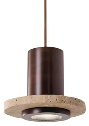Jadssox Lámpara colgante japonesa Wabi-Sabi de madera y travertino, iluminación LED para isla de cocina 20 cm, luces suspendidas de madera para restaurante, dormitorio y café(Walnut color)