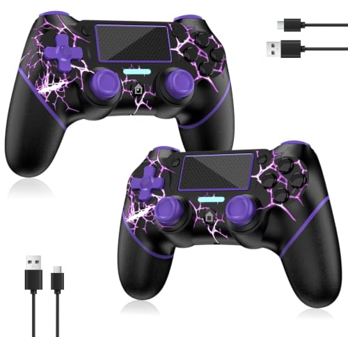 Reddening for PS4 Controller 2 Pack, Controller PS4 for PS4/Pro/Slim/PC, Gamepad Joystick with Turbo/Back Button/Dual Vibration/6-Axis Gyro Sensor/Touch Panel (2 printed purple)