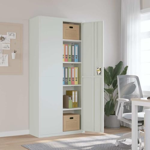 LoogCape Arkivskåp ljusgrå 90 x 40 x 200 cm stålkontorsskåp med 4 hyllor, låsbart, stabilt metallskåp för kontor, arkiv, dokument, hängande gistratur, med lås