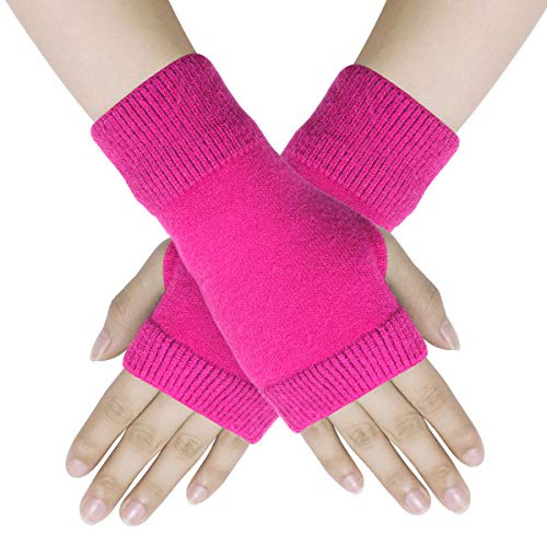 Dokpav Super Soft Angora Wool Thumb Hole Half Fingerless Warm Winter Gloves for Women Ladies Pink