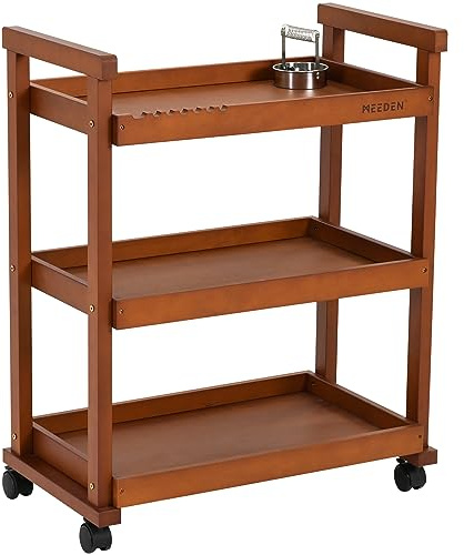 MEEDEN Carrello per forniture artistiche, in noce a 3 livelli, multifunzione, in legno di faggio massiccio, con ruote girevoli, organizer per artisti