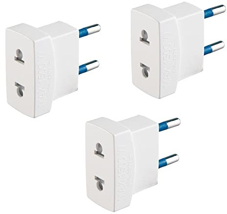 POLY POOL | PP0434.3 Adattatori con Spina 10A 2P e Presa 10A 2P Adattatore da Viaggio da Americano a Europeo 250V Kit da 3 Adattatori Colore Bianco