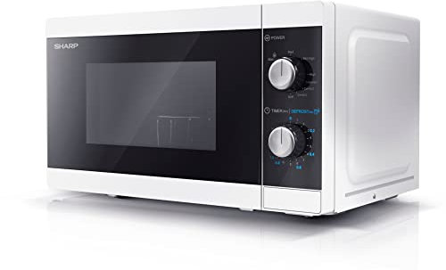 SHARP YC-MG01U-W Compact 20 Litre 800W Manual control Microwave with 1000W Grill, 5 power levels, defrost function, LED cavity light - White