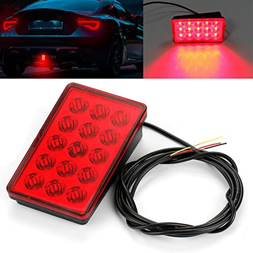 AUGMEAP Feu Stop Arrière LED 15 Leds Éclairage Continu Stroboscopique Freinage Troisième Feu Stop Auto,Rouge