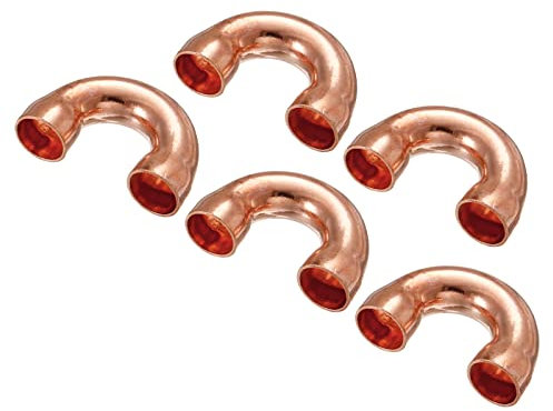 sourcing map U Shape Elbow 180 Degree Copper Pipe Fitting Sweat Welding Solder Connection 10mm ID for HVAC, Air Conditioning Refrigeration System, Pack of 5